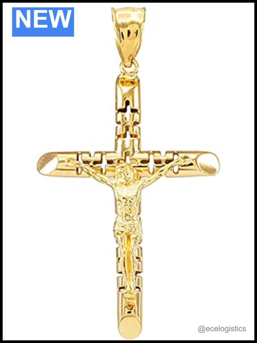 14K Solid Yellow Gold Crucifix Cross Pendant Charm Necklace